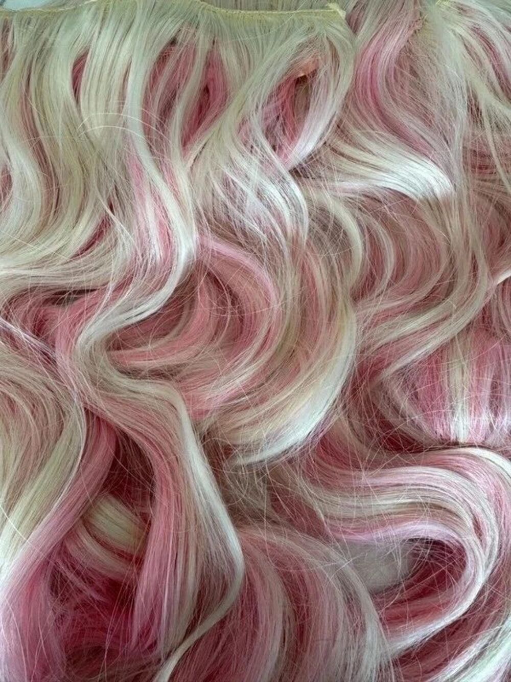 Long Wavy Clip In Hair Extensions, Pink With Blonde 4PCS